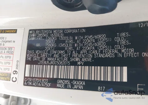 2012 Toyota 4Runner Limited z USA, uszkodzony, nr VIN JTEBU5JR0C5082015